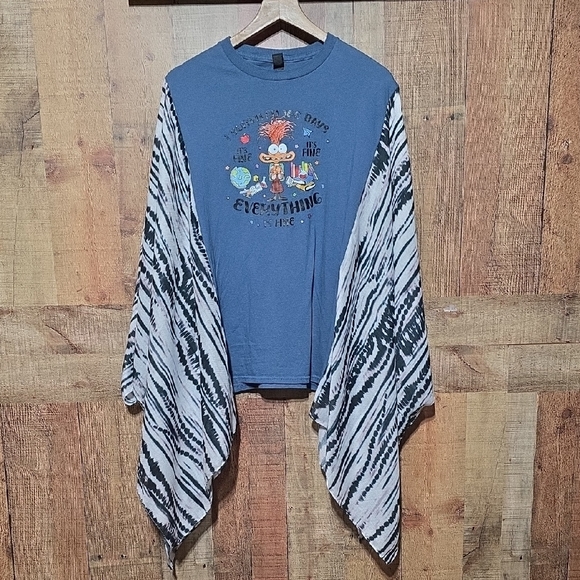 Upcycled Tops - Upcycled Poncho Style Top with Black and White Stripes